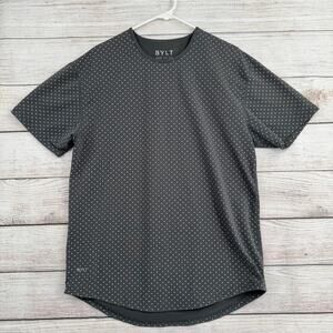 BYLT Drop Cut Lux Polka Dot Short Sleeve T-Shirt Mens XL Gray Stretch Round Hem